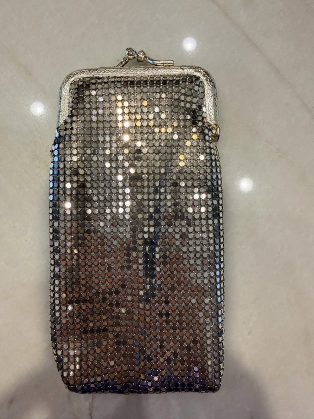 Vintage Sequined Mesh Evening Cigarette Case- Silver